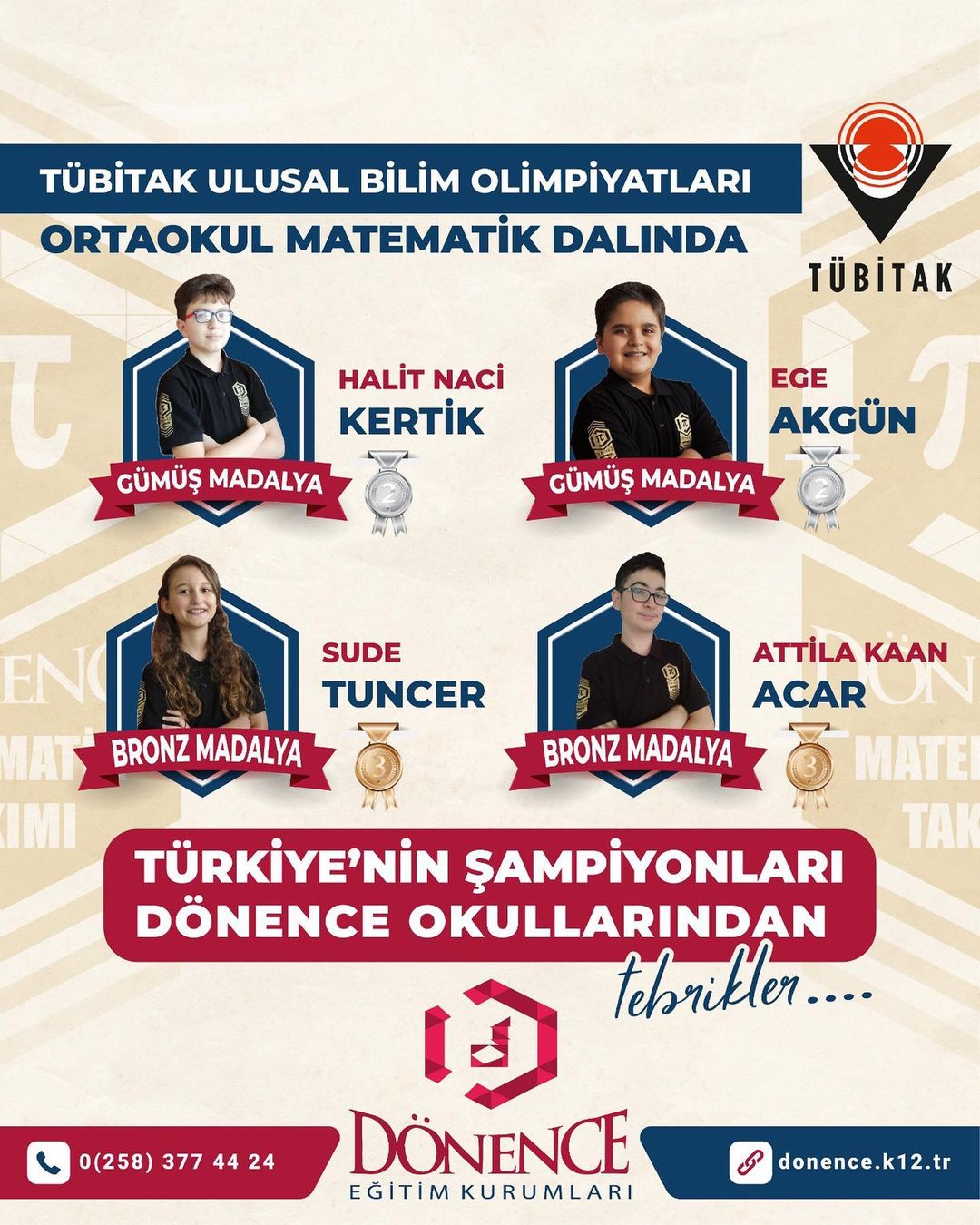 TÜBİTAK Ulusal Bilim Olimpiyatları Matematik Dalında Türkiye’nin Şampiyonları