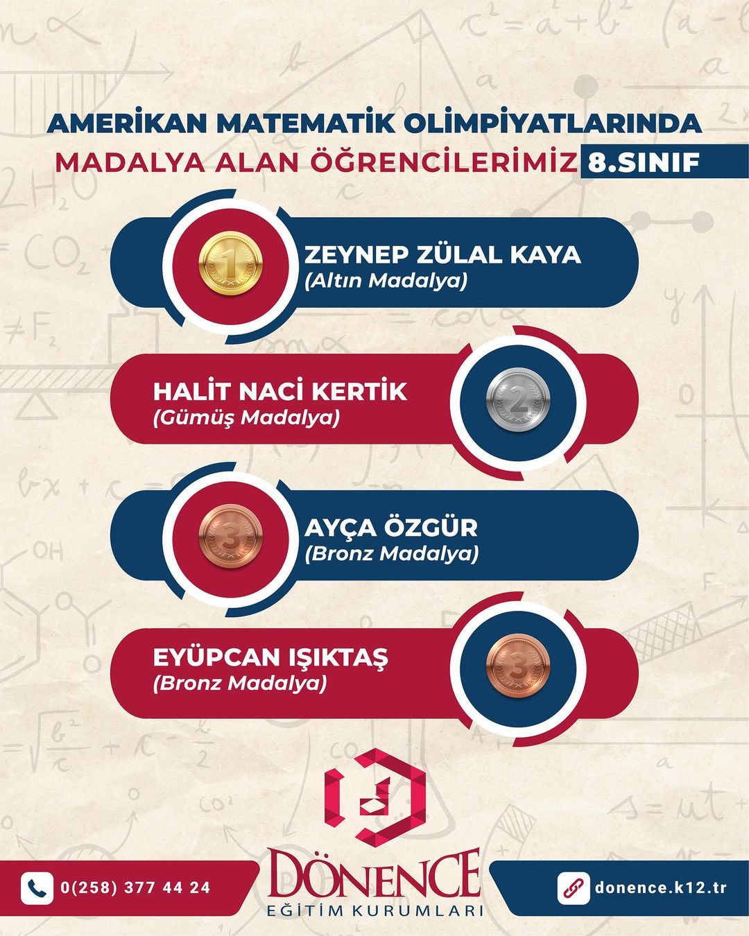 Amerikan Matematik Olimpiyatlarında Madalya Alan 8.  Sınıf Öğrencilerimizi Gururla Paylaşıyoruz… 